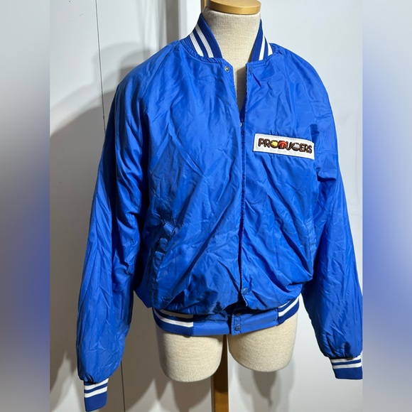 Vtg Producers Bomber Jacket Mens Large Blue Snap Button Jacket - Picture 3 of 10